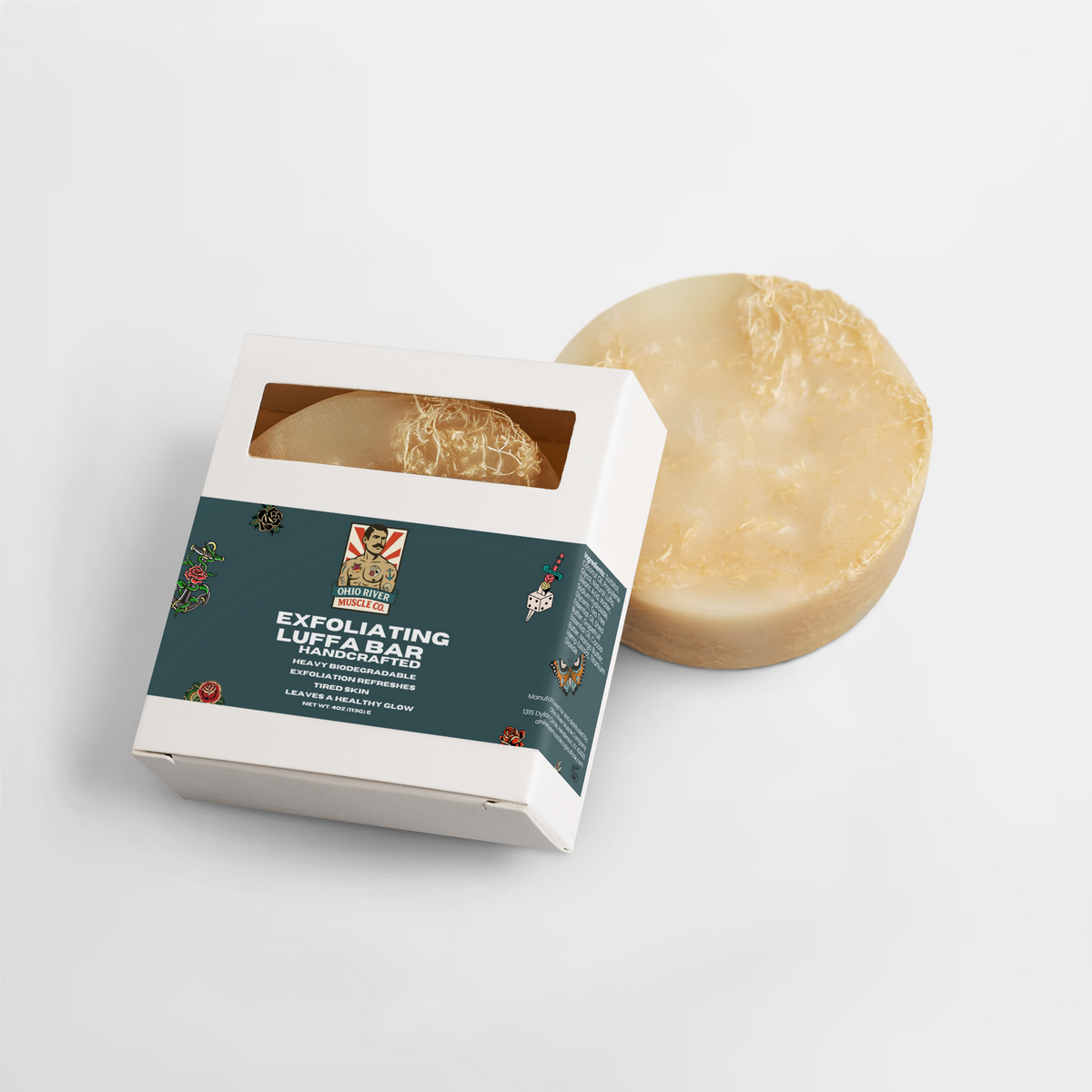 Exfoliating Luffa Bar label with suggested use and ingredients