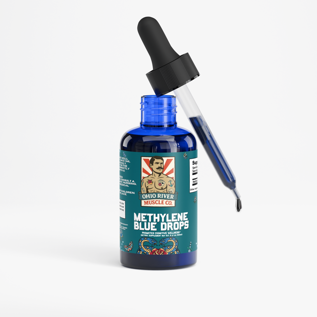 Methylene blue dropper bottle, side label