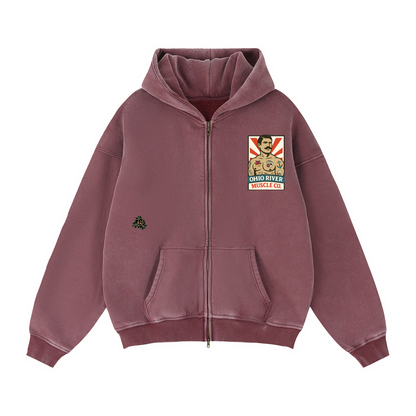 Deckhand Zip heavyweight hoodie in jujube red