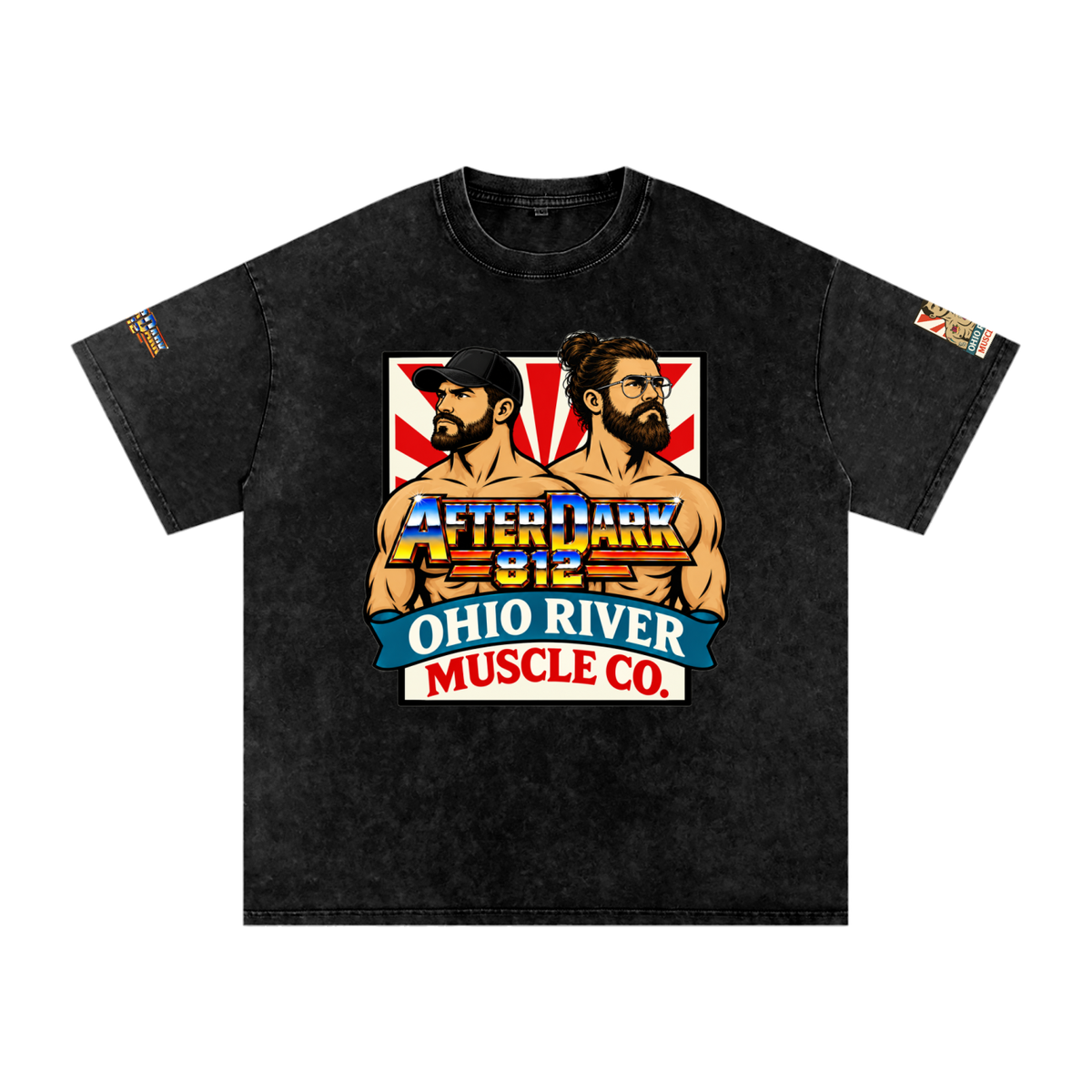 After Dark 812 x Ohio River Muscle Co. oversized pump cover in snow-washed black, front view