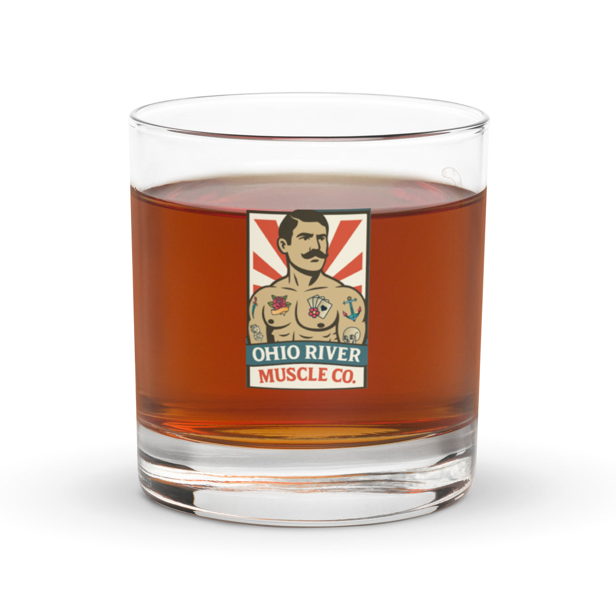 Ohio River Muscle Co. Nightcap rocks glass, front view