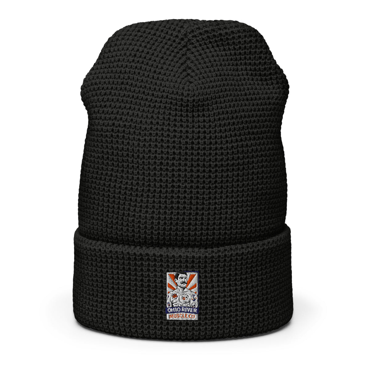 Ohio River Muscle Co. Watch Cap waffle-knit beanie in black, front view