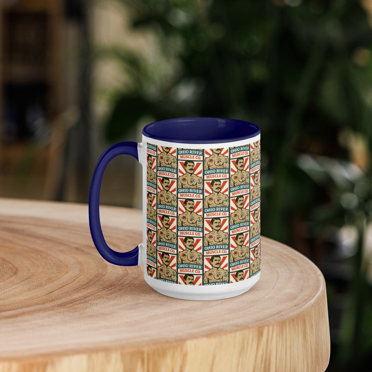 Ohio River Muscle Co. First Shift 15 oz coffee mug with dark blue inside