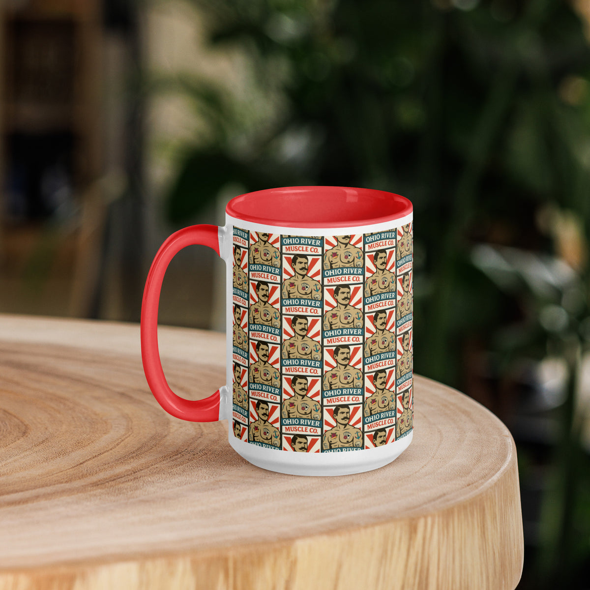 Ohio River Muscle Co. First Shift 15 oz coffee mug with red inside
